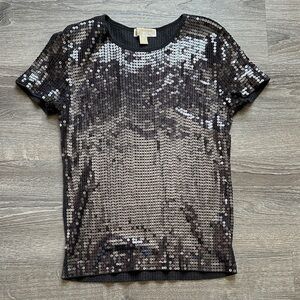 Michael Kors Black Sequin Short Sleeve Tee